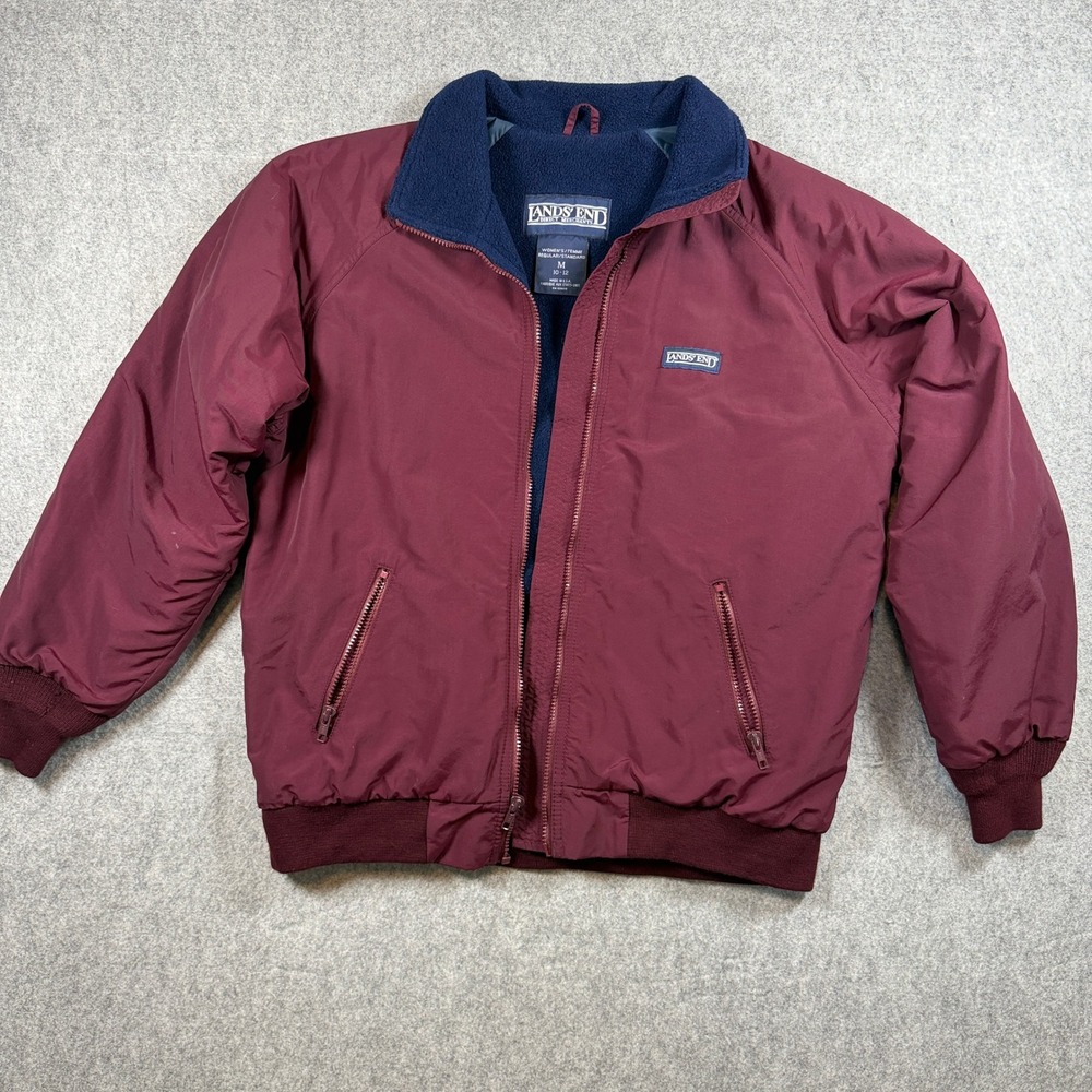 Lands End Womens Squall Jacket M Burgundy Polartec Fleece Lined Made in USA